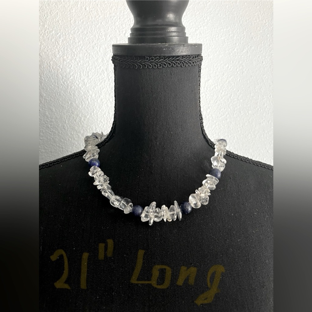 2in1 natural rock crystal and lapis beads necklace also can be worn as bracelet